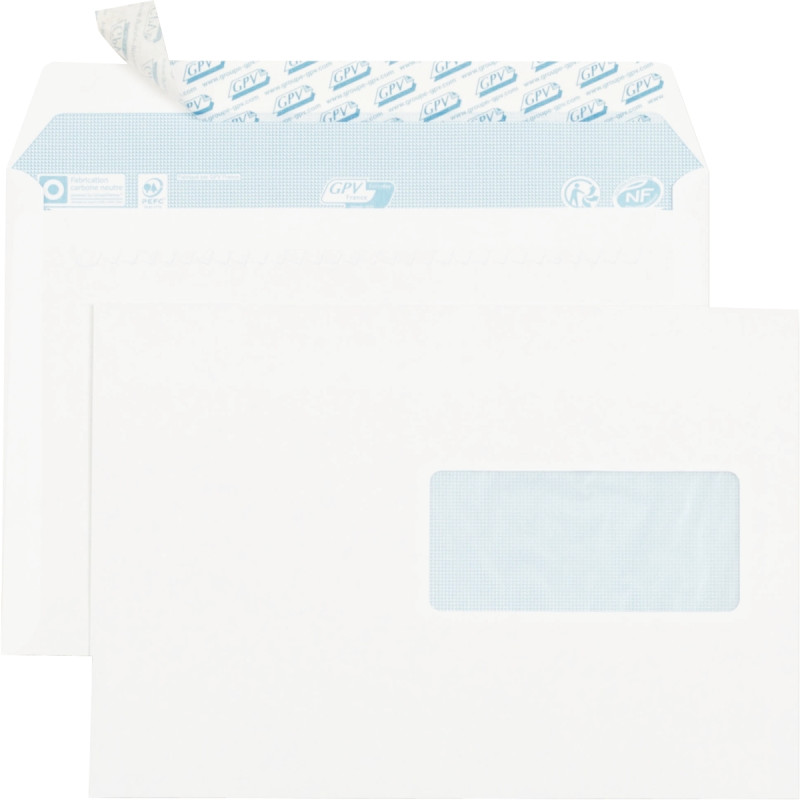 Paquet de 70 enveloppes blanches 162x229mm 80g bande siliconée fenêtre