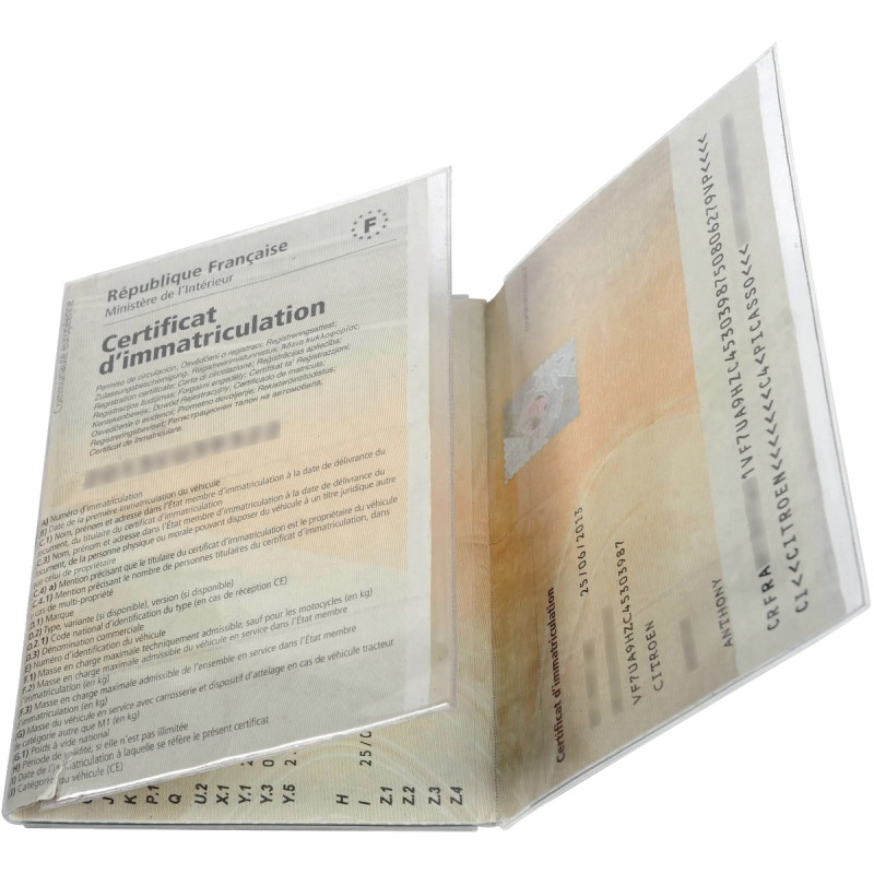 Étui 3 volets pour carte grise en PVC