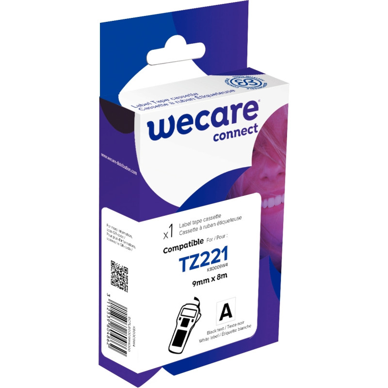 Ruban TZE 221 noir sur blanc 9 mm x 8 m compatible