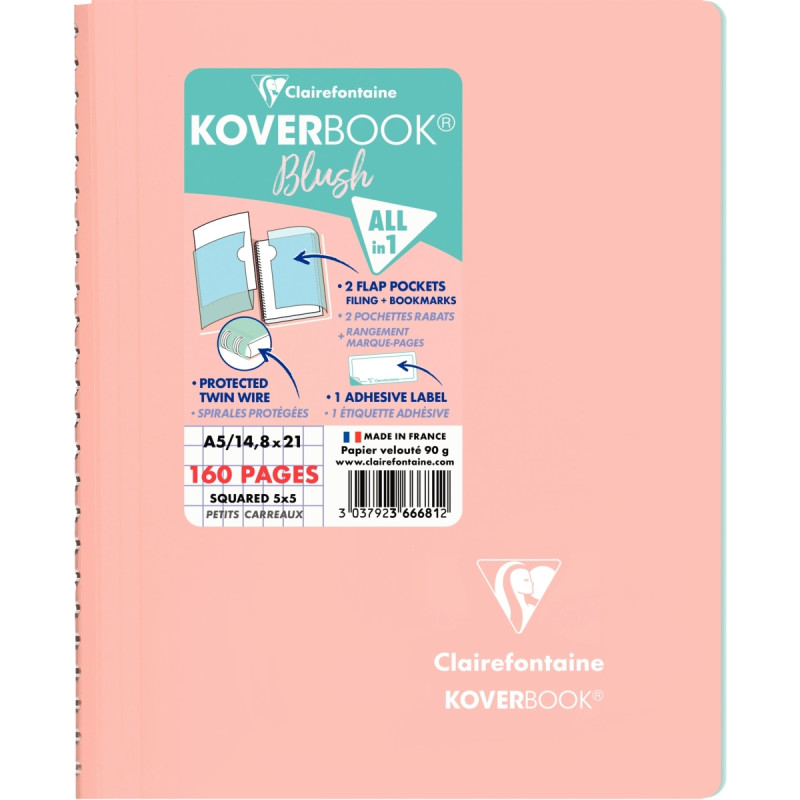 Cahier à reliure intégrale 160 pages KOVERBOOK BLUSH, format A5, quadr