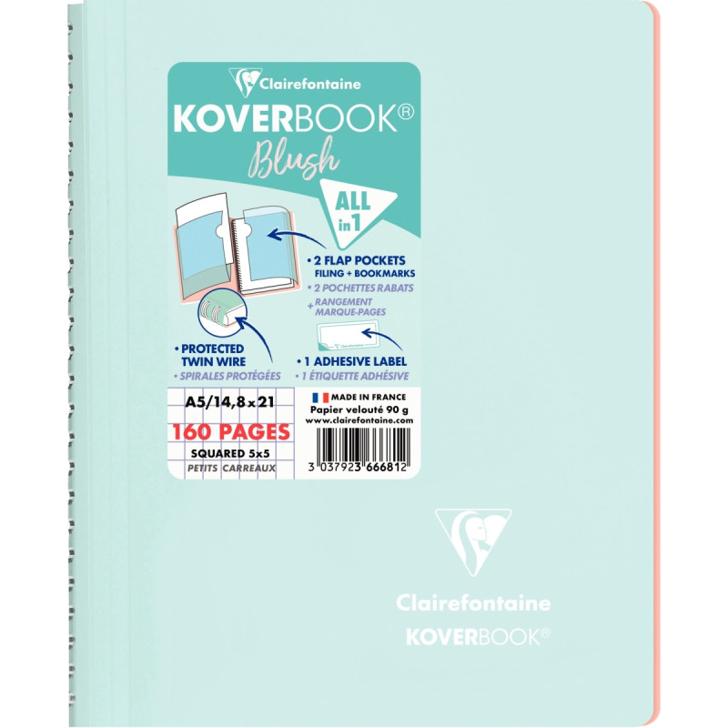 Cahier à reliure intégrale 160 pages KOVERBOOK BLUSH, format A5, quadr