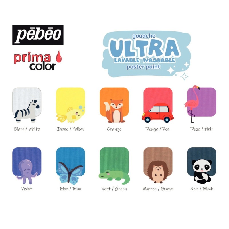 Lot de 10 Flacons 150 ml de gouache liquide ultra lavable Primacolor