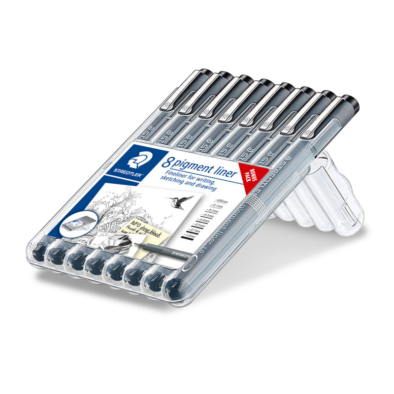 Pack feutres Pigment-Liner 5 + 3 gratuits 0,05/0,1/0,2/0,3/0,4/0,5/0,7