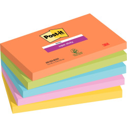 Paquet de 5 blocs de 90 feuilles Super Sticky post-it, 76 x 127 mm col