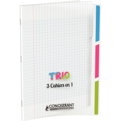 Piqûre 96 pages 3 index CONQUERANT, 24x32 cm, seyès, couv PP incolore