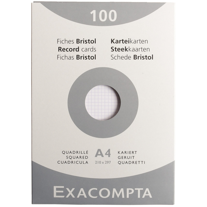 Etui de 100 fiches bristol non perforées carte forte 205 g blanc quadr