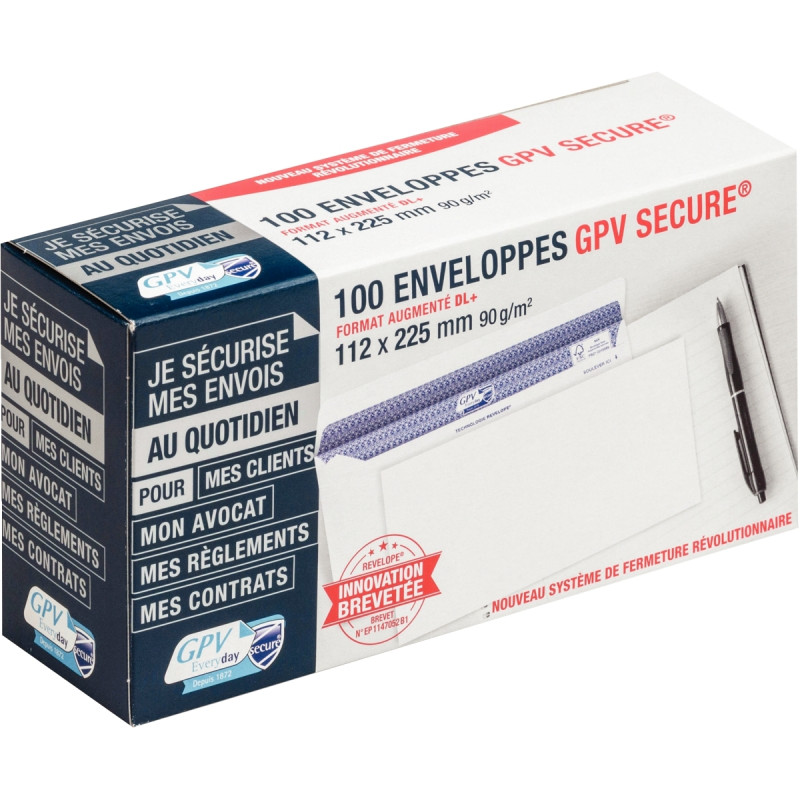 Boite de 100 enveloppes blanches 112x225mm 90g autocollante Secure
