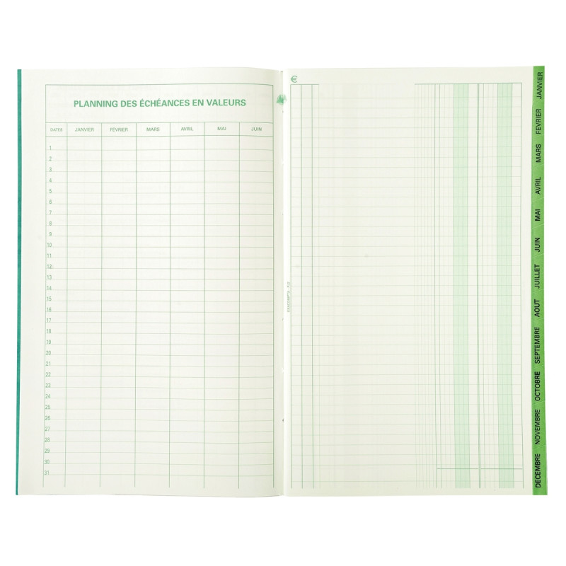 Piqûre échéancier de 72 pages format 32 x 19,5 cm