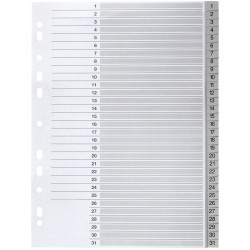 Jeu de 31 intercalaires numériques en polypropylène gris, format A4