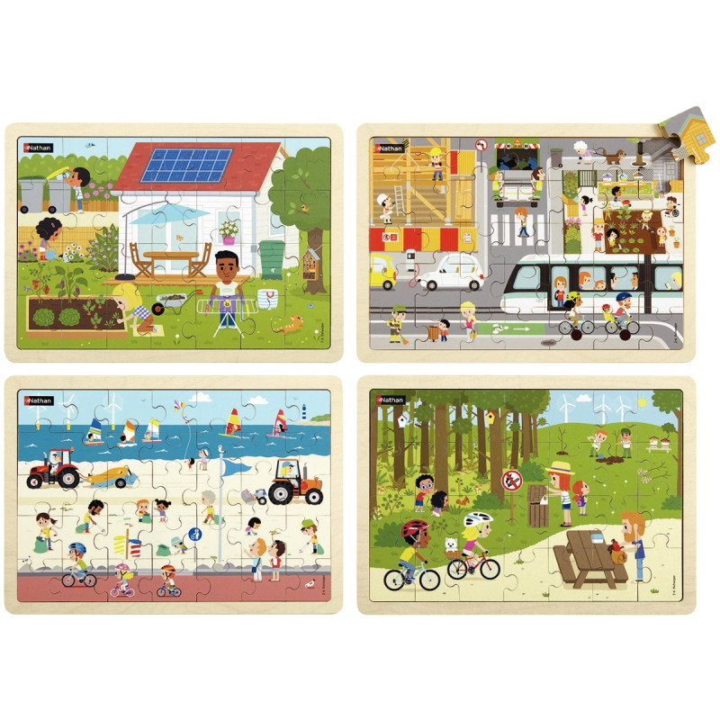 Lot de 4 puzzles, éco-citoyens
