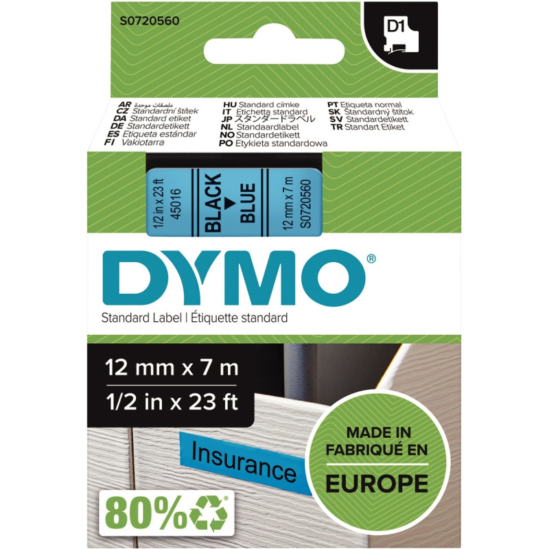 Recharge DYMO D1 12 mm x 7 m noir et bleu