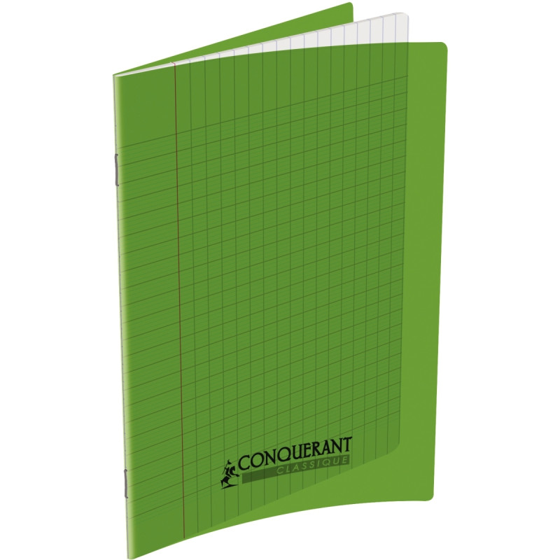 Piqûre 140 pages CONQUERANT, A4, seyès, couv PP vert
