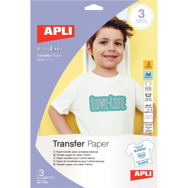 Pochettes de 3 feuilles APLI papier transfert format A4