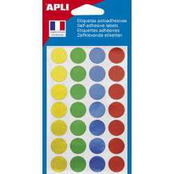 Gommettes permanentes rondes - Gommettes rondes diam 15 mm 4 couleurs