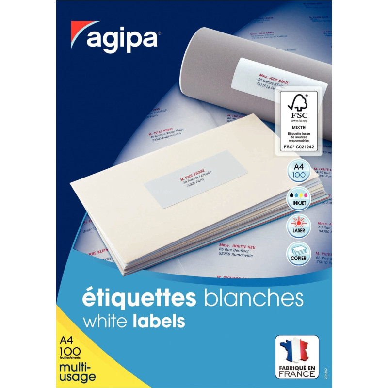 Boîte de 100 étiquettes multi-usages blanches 199.6x289,1mm