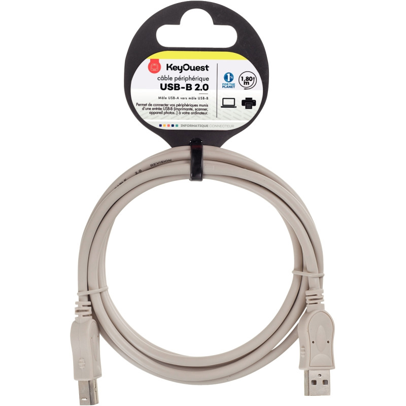 Cordon USB 2.0 type A vers type B 1.8m gris