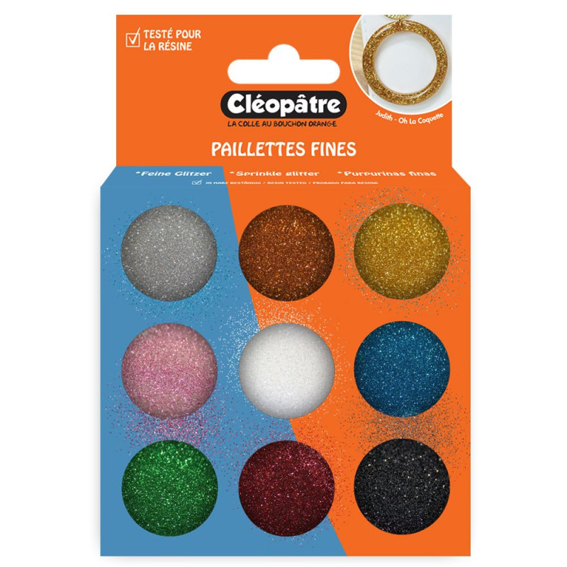 Boite de 9 pots d'accessoires - Paillettes fines et brillantes