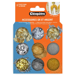 Boite de 9 pots d'accessoires - Thème or et argent