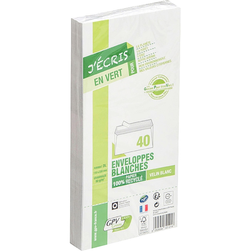 Paquet de 40 enveloppes extra-blanches 110x220mm 80g bande siliconée