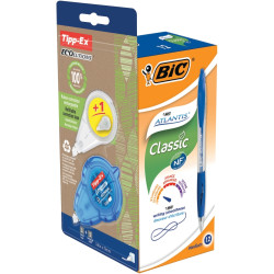 Boîte de 12 stylos Atlantis bleus + correcteur offert