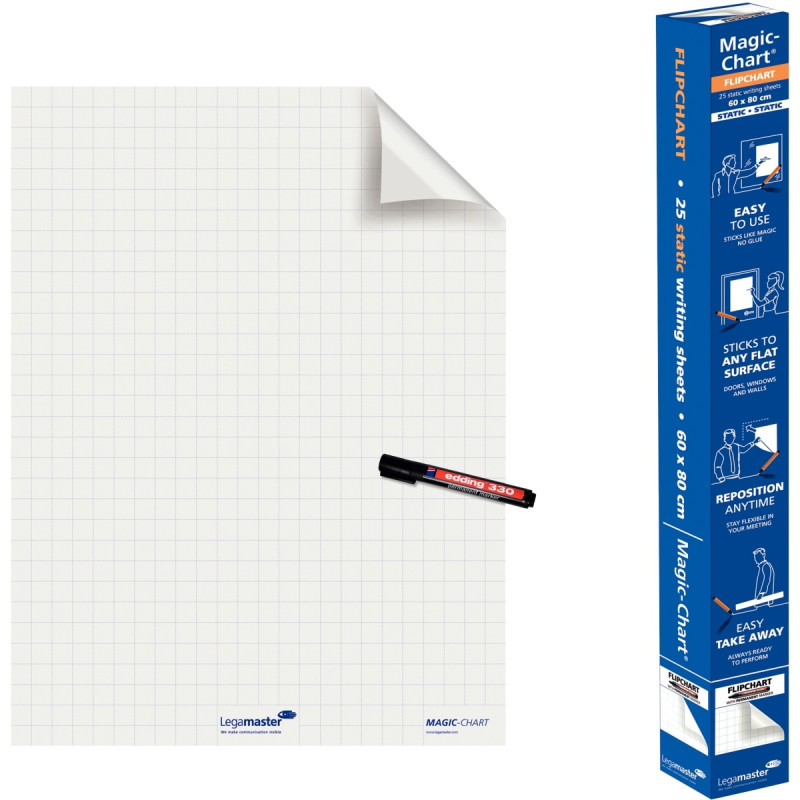 Rouleau de 25 feuilles statiques Magic-Chart blanc quadrillé 60x80cm