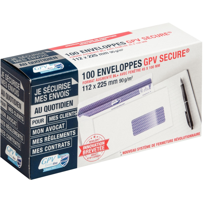 Boite de 100 enveloppes blanches 110x220mm 90g autocollante fenêtre 45