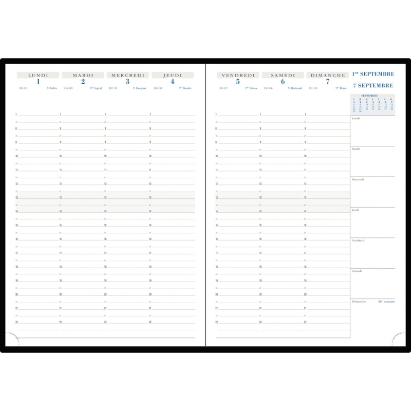 Agenda semainier Vérone 21x29,5cm noir