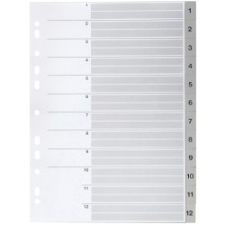 Jeu de 12 intercalaires numériques en polypropylène gris, format A4