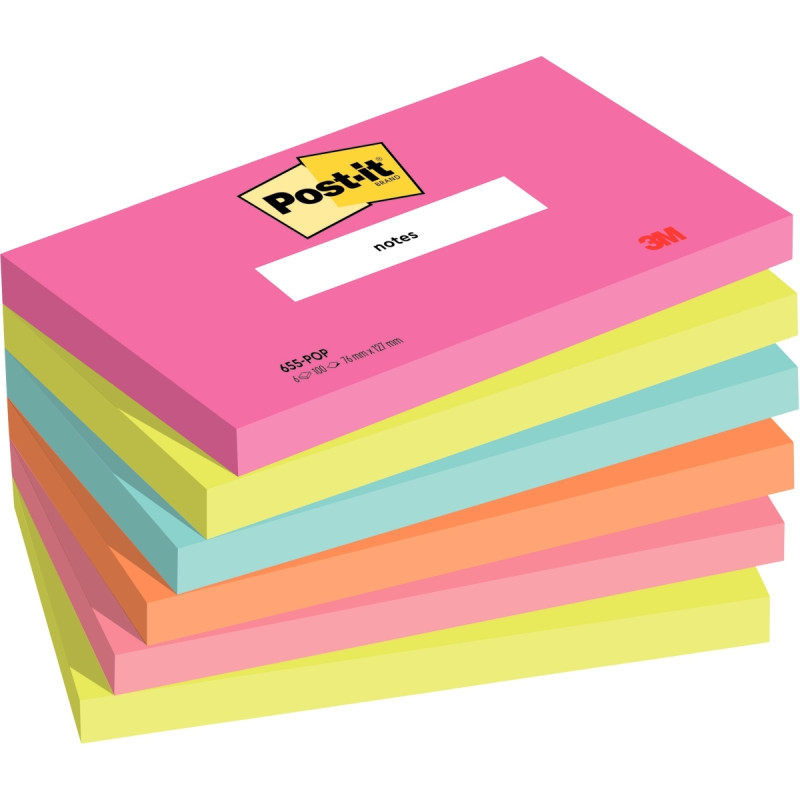 Paquet de 6 blocs notes de 100 feuilles Post-it 76 x 127 mm collection