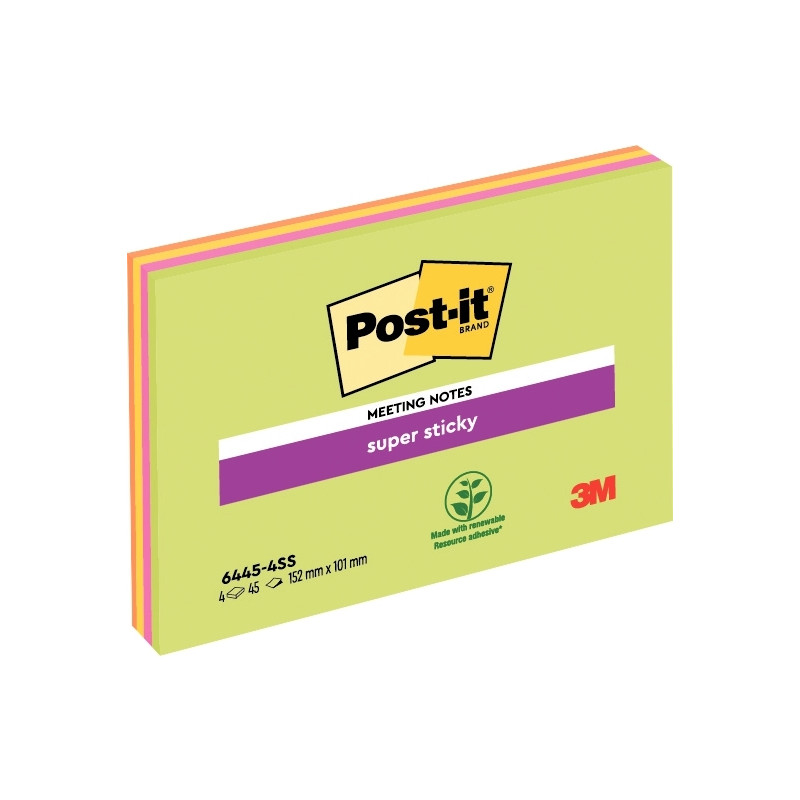 4 blocs Notes Super Sticky Post-it® grand format 101x152mm
