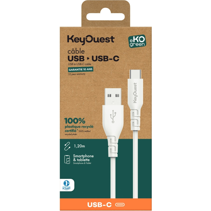 Cordon USB type A vers type C 1,2m blanc