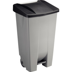 Poubelle à pédale et roulettes 120L gris/noir