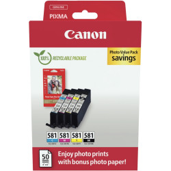 Canon 581 pack de 4 cartouches jet d'encre noire, cyan, magenta et jau