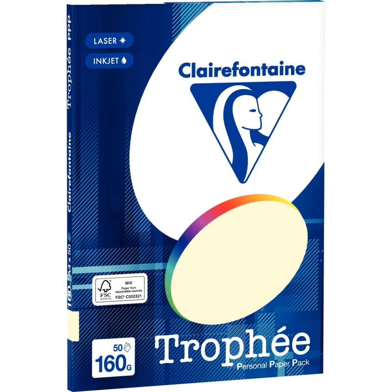 Paquet de 50 feuilles format A4 160g ivoire CLAIREFONTAINE