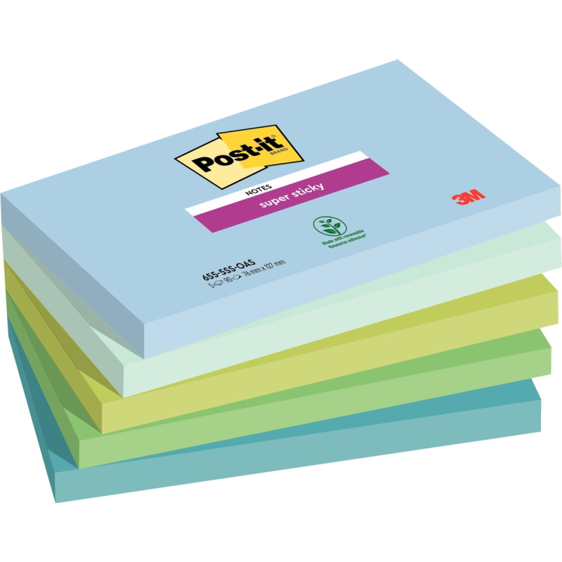 Lot de 5 blocs de 90 feuilles Notes Super Sticky post-it, 76 x 127 mm