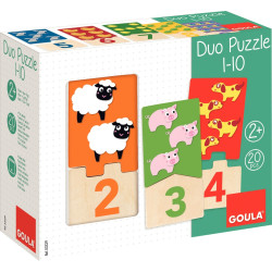 Boite de 10 puzzles duo en bois, de 1 à 10