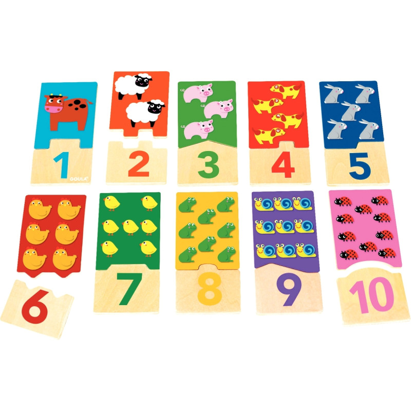 Boite de 10 puzzles duo en bois, de 1 à 10