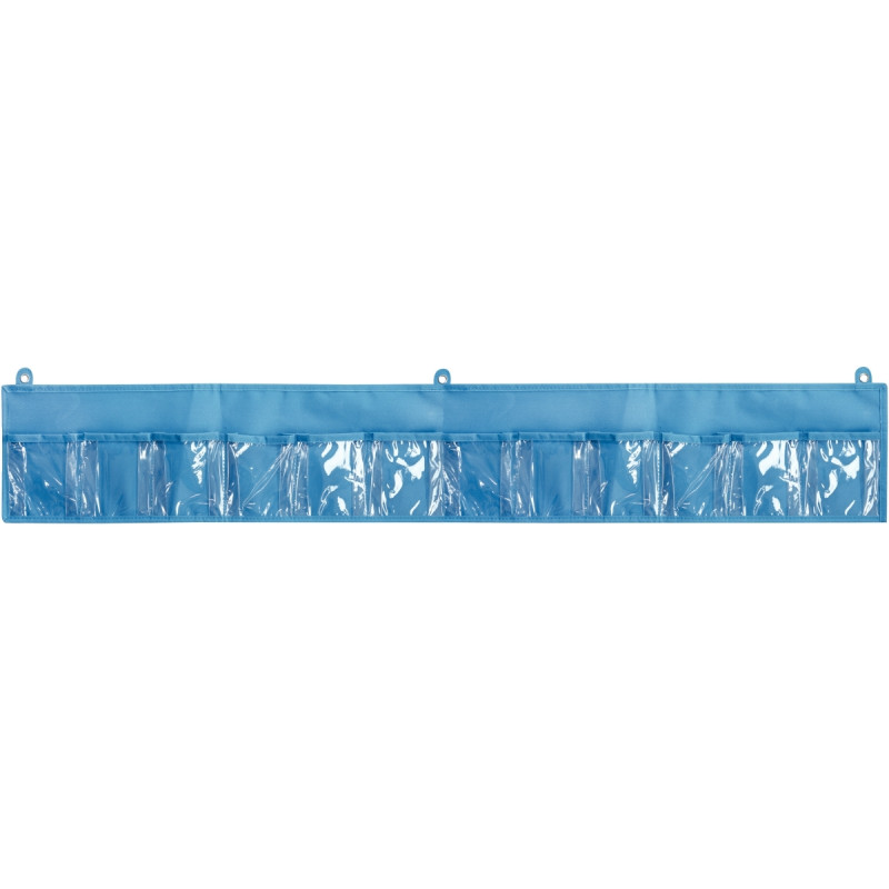 Rangement mural horizontal bleu avec 12 pochettes