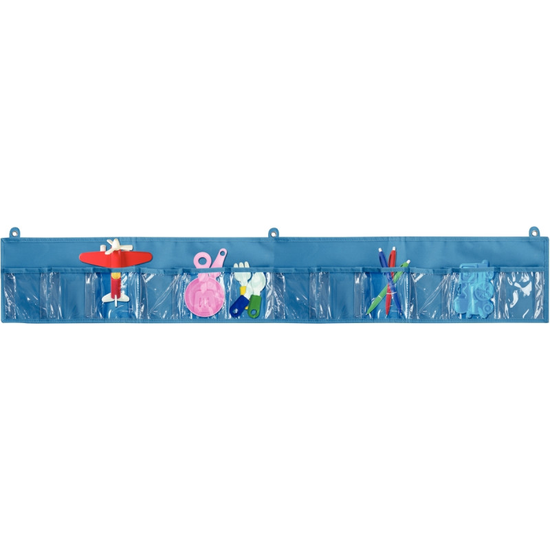 Rangement mural horizontal bleu avec 12 pochettes