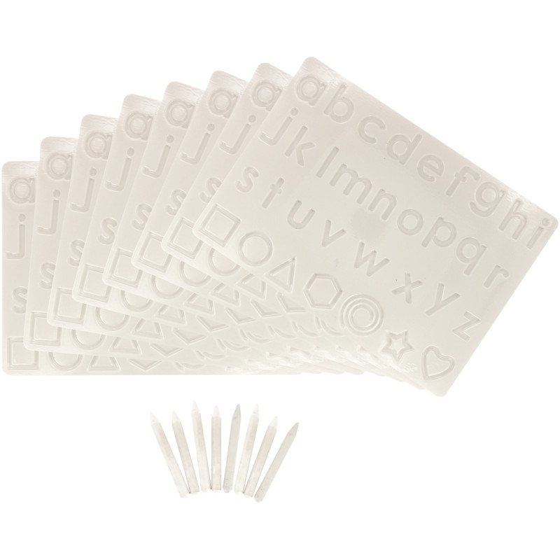 Lot de 8 plateaux lettres minuscules + 8 stylets