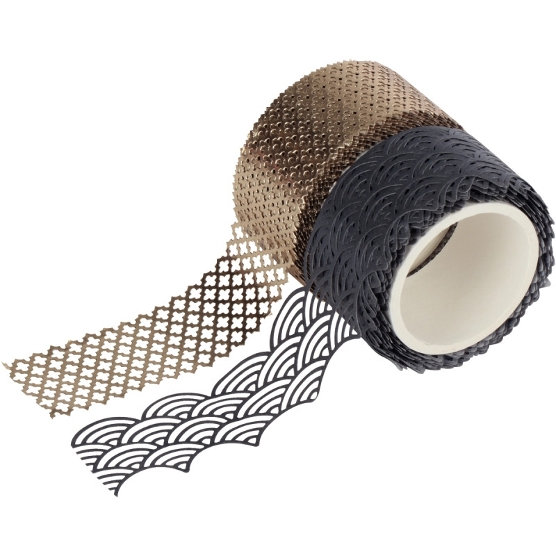 Lot 2 rouleaux de ruban papier adhésif gris et or 5m x 25mm