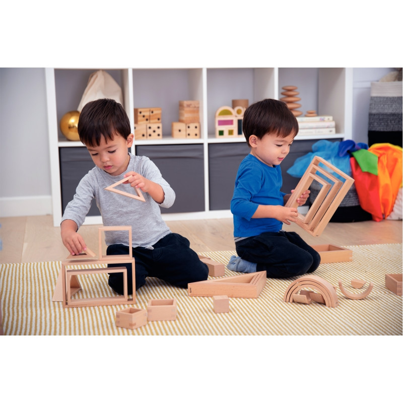 Jeu de construction architecte en bois naturel, 28 pièces
