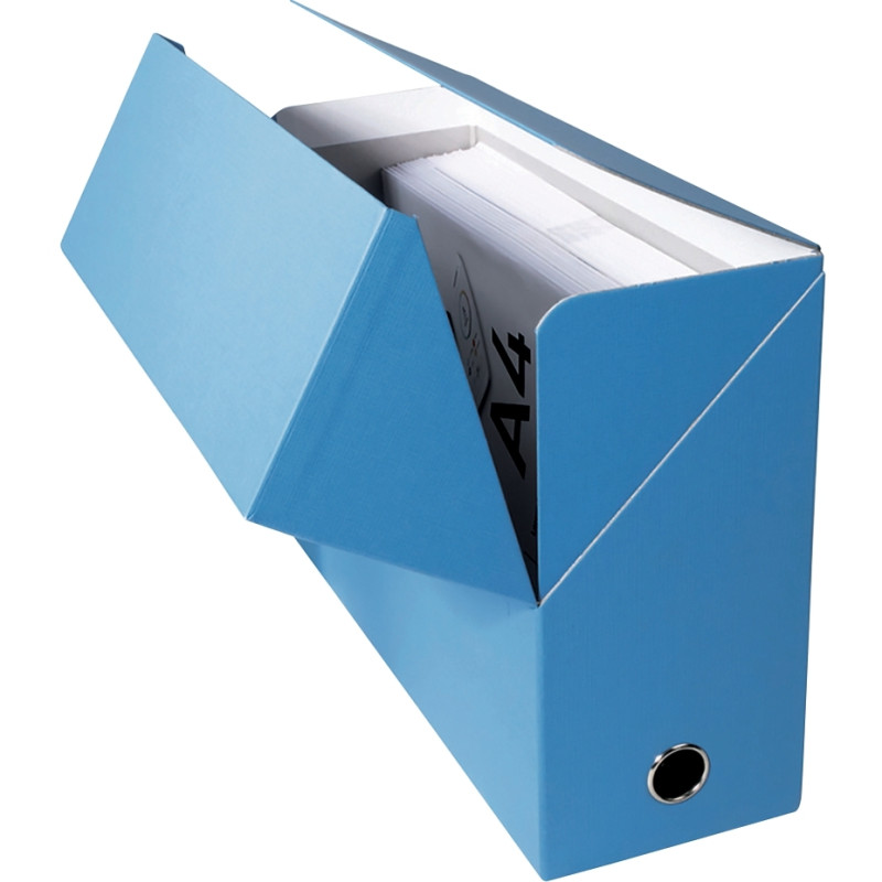 Boite de transfert papier toilé, dos 12 cm, bleu clair