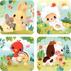 Boite de 4 puzzles progressifs, les animaux de la ferme