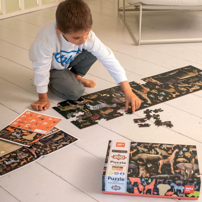 Puzzle panoramique 200 pièces, les animaux menacés