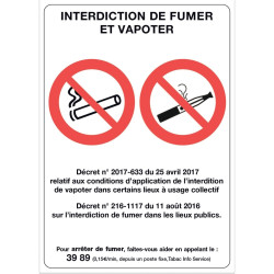 Panneau interdit de fumer/vapoter 15x21cm