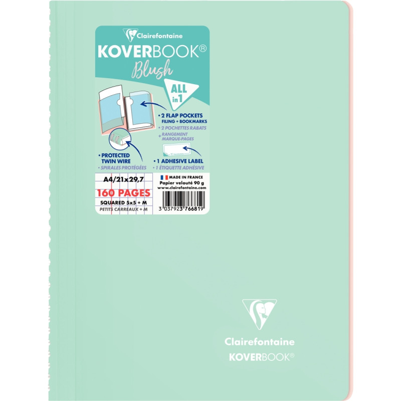 Cahier à reliure intégrale 160 pages KOVERBOOK BLUSH, format A4, quadr