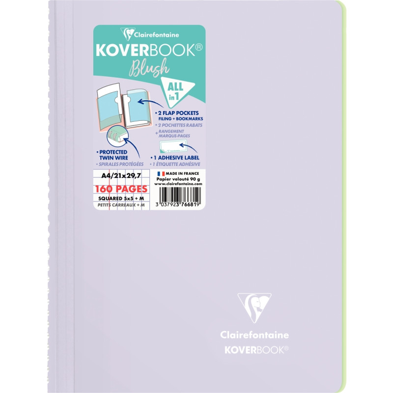 Cahier à reliure intégrale 160 pages KOVERBOOK BLUSH, format A4, quadr