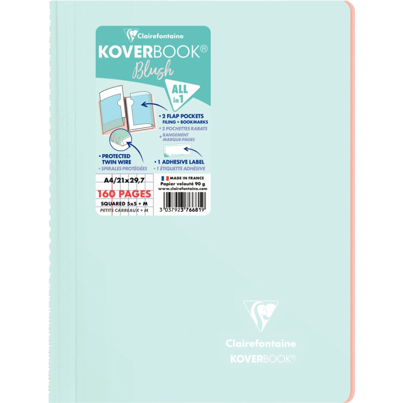 Cahier à reliure intégrale 160 pages KOVERBOOK BLUSH, format A4, quadr