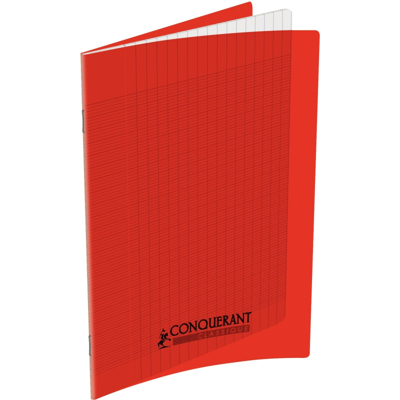 Piqûre 140 pages CONQUERANT, 17x22 cm, seyès, couv PP rouge